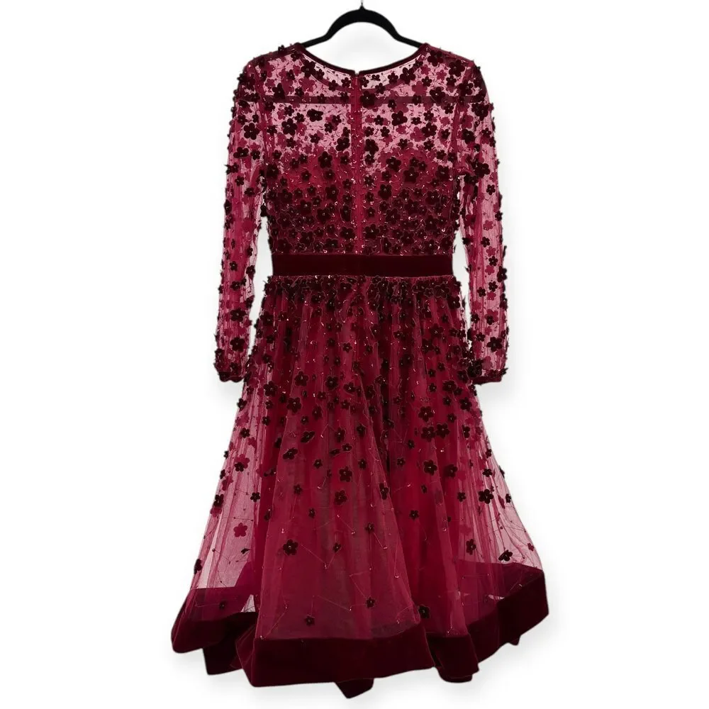 Mac Duggal Embellished Illusion High Neck Long Sleeve Fit & Flare Dress - Size 6 - Picture 10 of 16